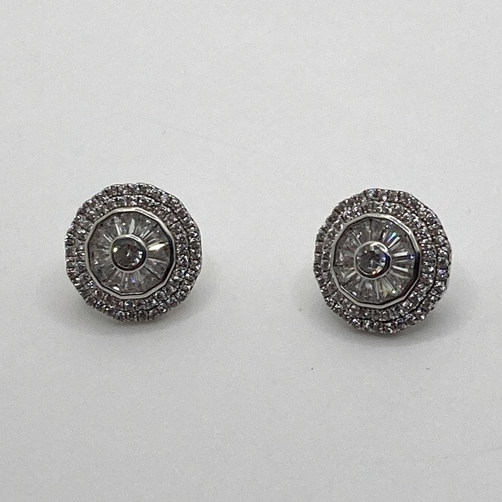 STERLING Silver & White CZ Brilliant Sparkly Mosaic Stud Earrings Bridal 16mm